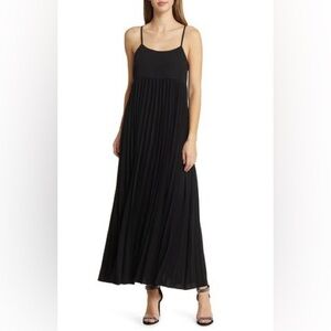 Nordstrom Elegant Black Pleated Maxi Dress Sundress